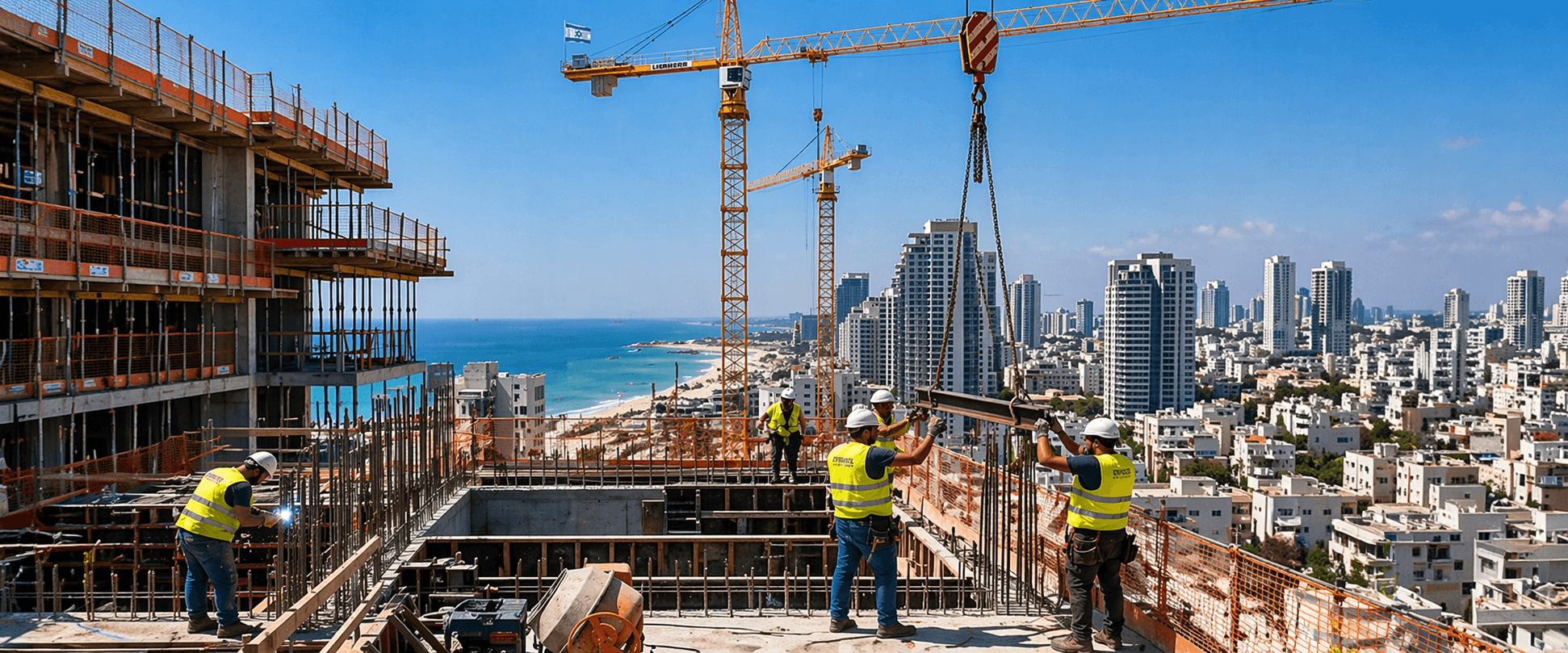 Construction workers on a building site in Israel