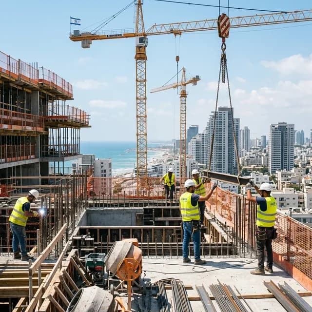 Construction workers on a building site in Israel